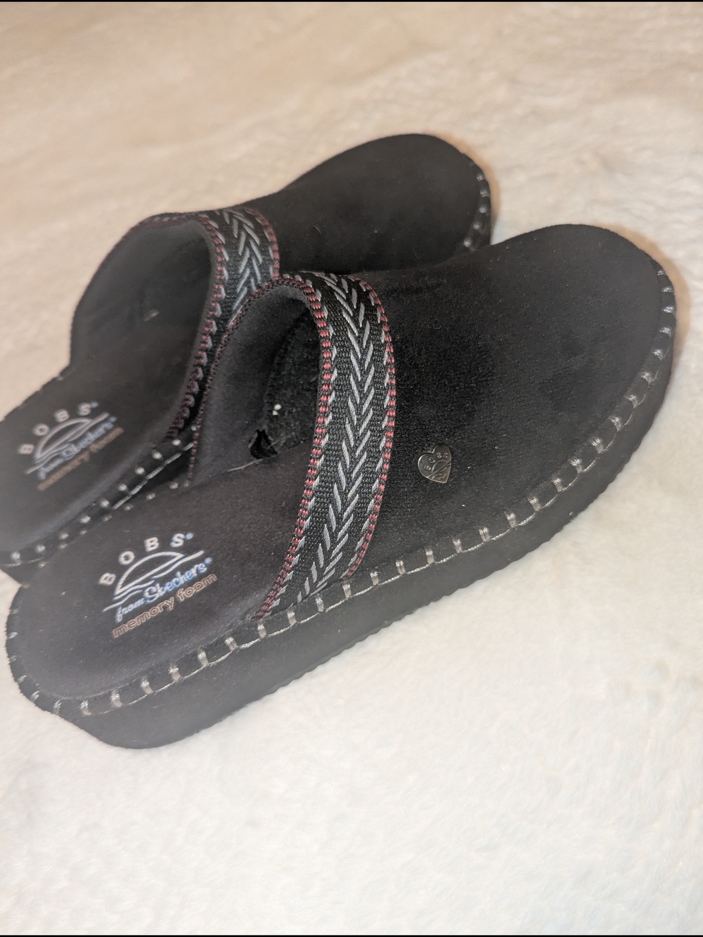 Skechers BOBS Black Slip-On Clog with Embroidered Strap